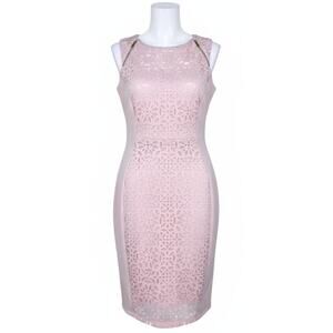 Enfocus Studio Dress Womens Size 6 Pink Lace Cap Sleeve Midi Length Feminine